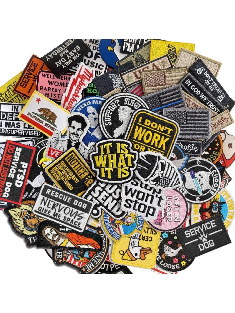 50PCS Funny Embroidered Hook and Loop Patches Set for Hats, Backpacks & Vests